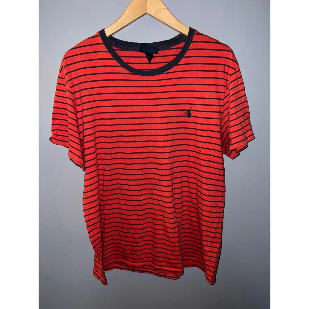 Polo Ralph Lauren Mens Large Red Navy‎ Striped Short Sleeve Crew Neck T-Shirt